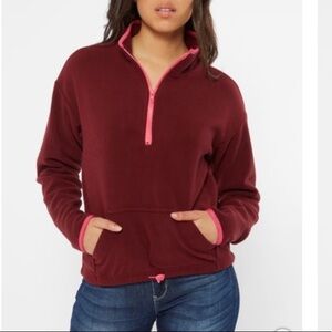 NWT burgundy pink half zip pullover juniors Sz small fleece pocket rue 21